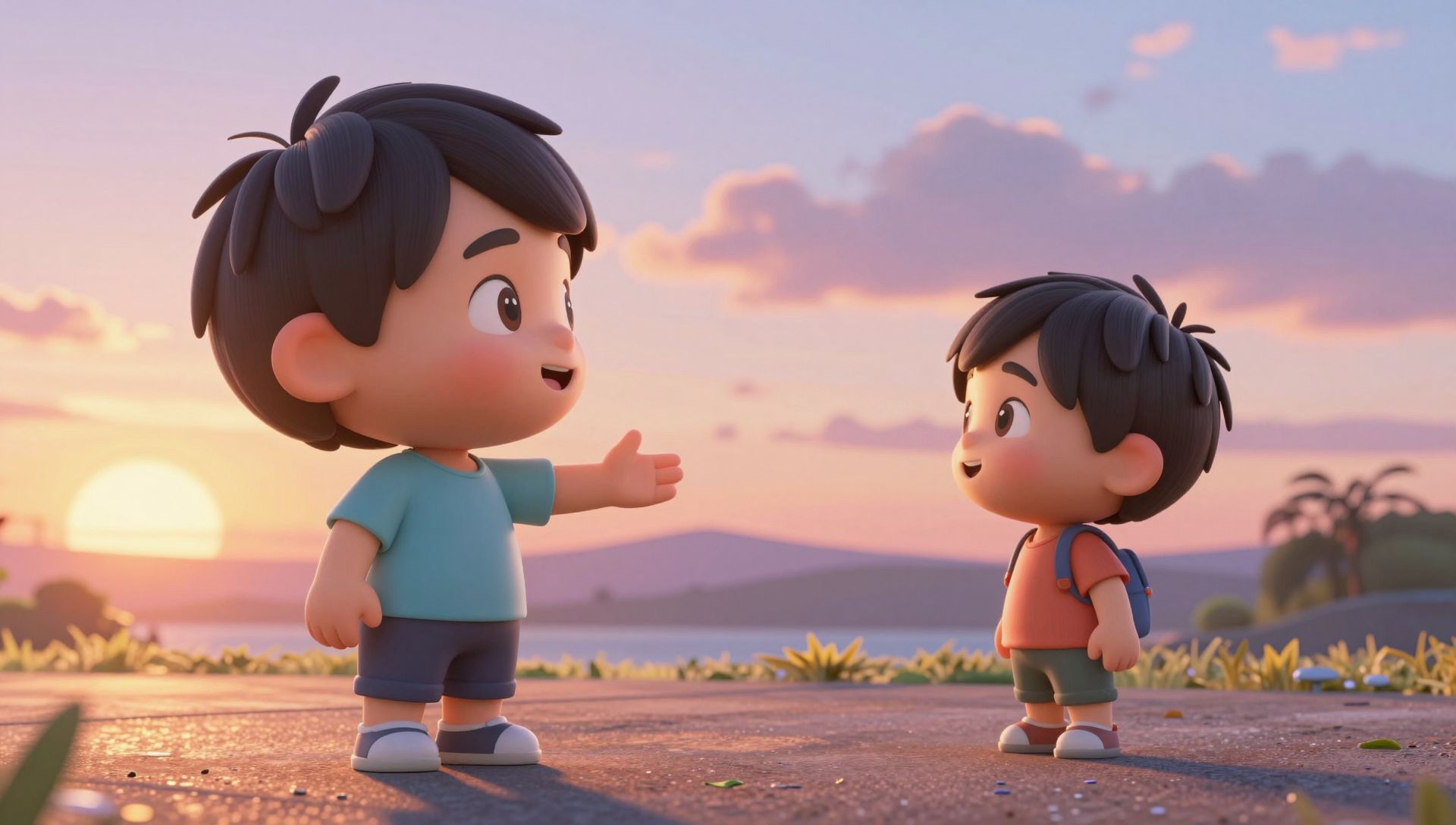 AI Generated Character Scene - Two Boys Playing